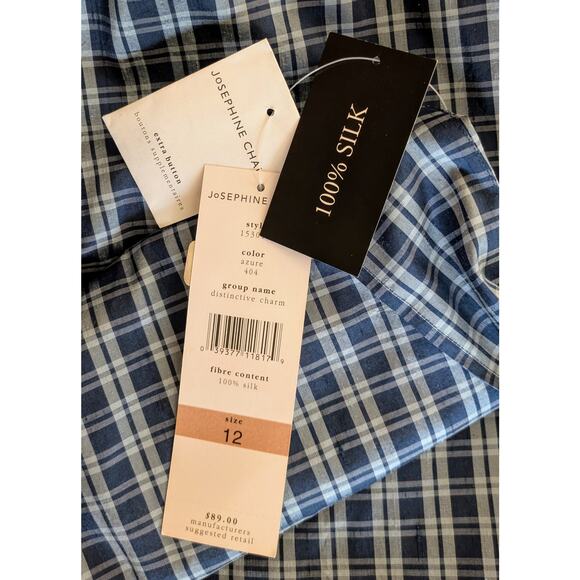 NEW Josephine Chaus Distinctive Charm SILK Blue Gray Check Button Blazer Size 12 - Picture 9 of 9